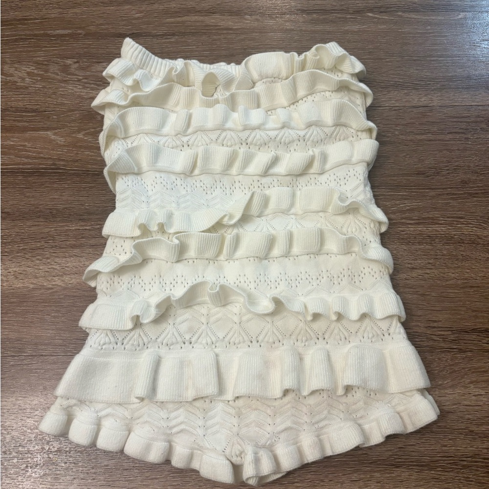 Edikted white ruffle one piece romper